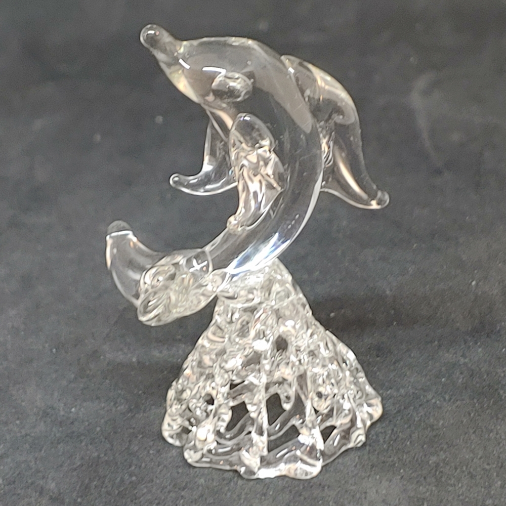 Spun Glass Dolphin Leaping Glass Art